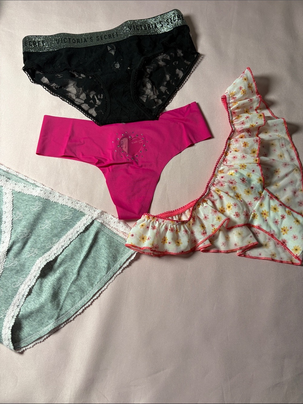 Victoria's Secret Black Lace Bikini Panty with Metallic Logo Waistband